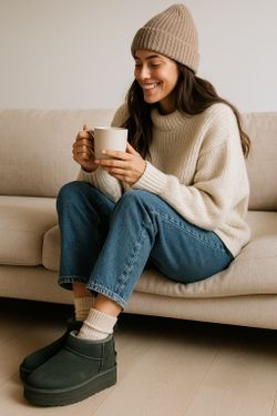 UGG Classic Ultra Mini Platform Boots Women’s 10 FRSN Green Suede 1135092 Box