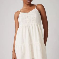 Levi's Women's Cora Sleeveless Mini Dress - Whisper White S: Cotton, Lightweight, Adjustable Straps, V Neck, Woven