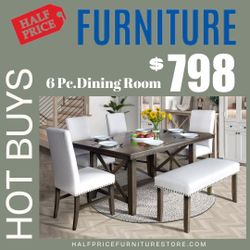 SALE 6pc Dining Room Set Table Chairs And Bench 