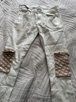 Suicidal Hearts Stacked Cargo Jeans Cream Off White Size 34 Streetwear