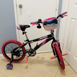 18 inch Steel Frame Girls Bike with Training Wheels, Age 6+, Black and Pink 🚲🩷🐰
