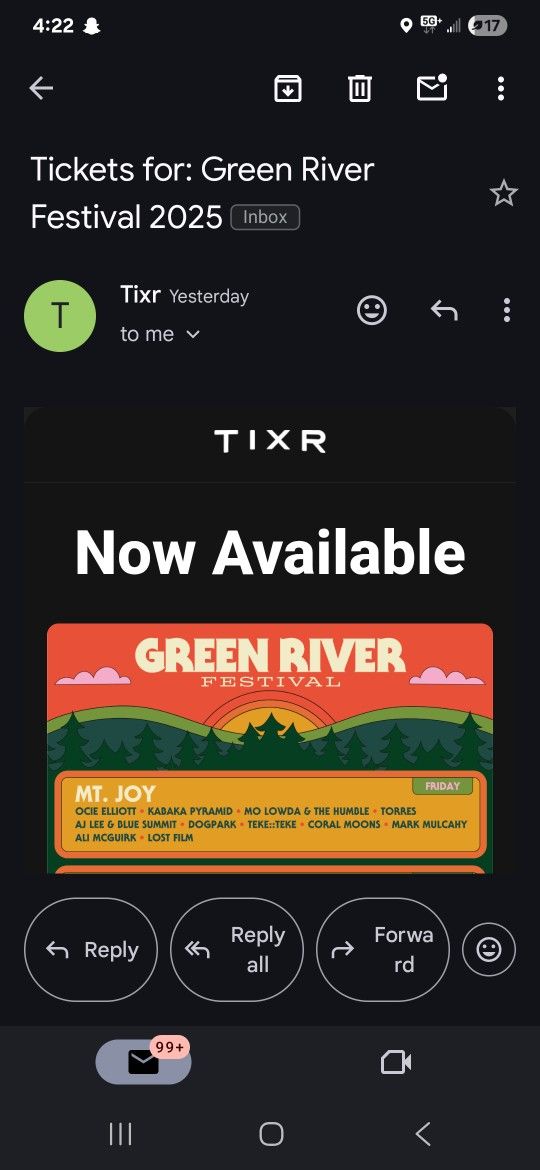 2 TIX - 3 DAY PASS to the Green River Music Festival