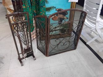 Stunning Forged Iron Fireplace Set w/ tools (Antique Copper)