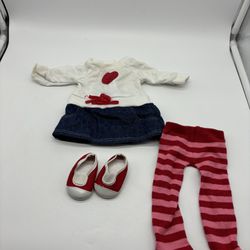  American Girl Bitty Baby Heart Denim Sweetheart Outfit Dress Tights Shoes 2011