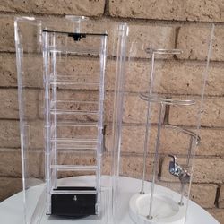 Revolving Locking Earring Display Cabinet and Marble Base necklace Jewelry holder
