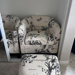 Botanical Print Armchair and Ottoman-2 sets