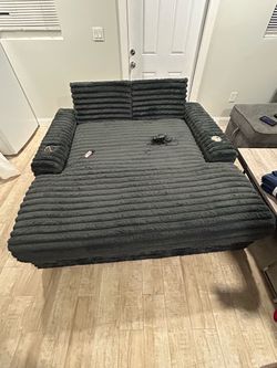 Dark Gray Corduroy Sleeper Sofa with Cup Holders