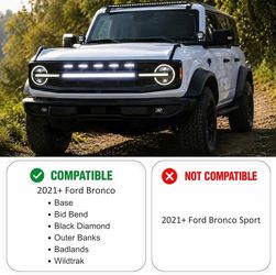 Front Grille with LED Off-Road Lights Fits for 2021-2025+ Ford Bronco 2 & 4 Door Models | Direct Replacement Front Upper Bumper Guard Cover, Maintain 
