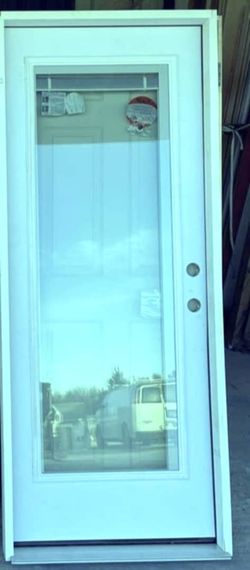 White Steel Entry Door Full Glass Panel