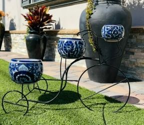 Set of 3 Talavera Bowl Pot Planters with Tricycle Stand