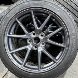 INSTALLED 18” OEM TESLA MODEL 3 WHEELS AERO RIMS MICHELIN AS 235/45/18 75-85% SENSORS
