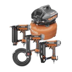 RIDGID 6 Gal. Portable Electric Pancake Air Compressor w/ 18GA Brad Nailer, 16GA Straight Finish Nailer, & 18GA Finish Stapler