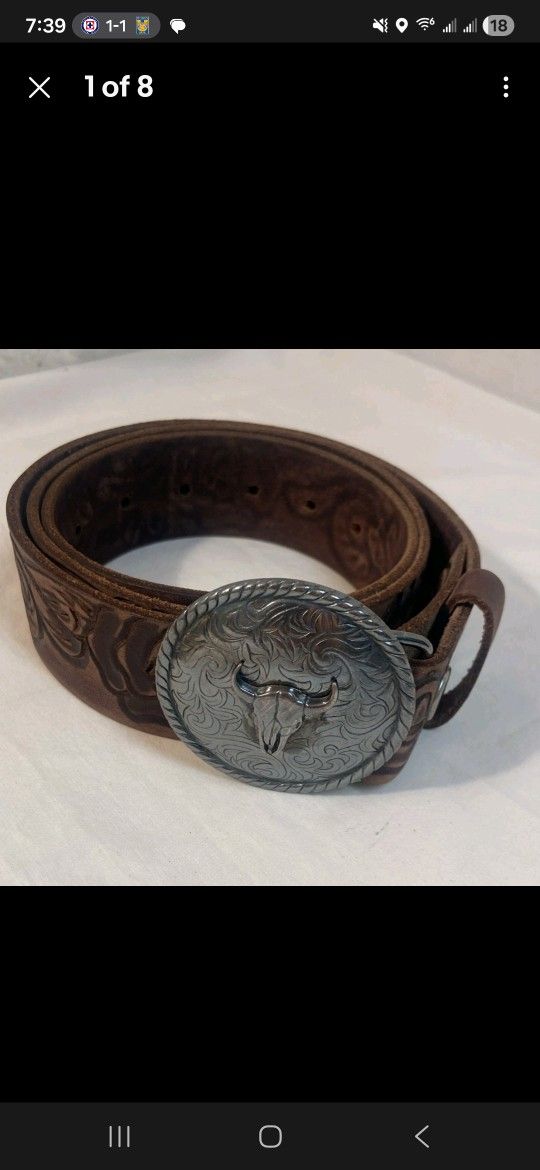Cody James Belt Brown Size 36 Silver Longhorn Buckle Genuine Leather