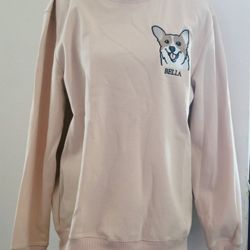 Women Medium Bella Dog Beige Sweatshirt