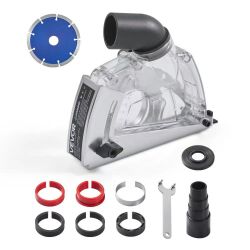 Cutting Dust Shroud for Angle Grinders, Universal 4-5 in Angle Grinder Dust Shroud with 6 Clamping Washers & 5 in Diamond Grinding Cup Wheel, Adjustab