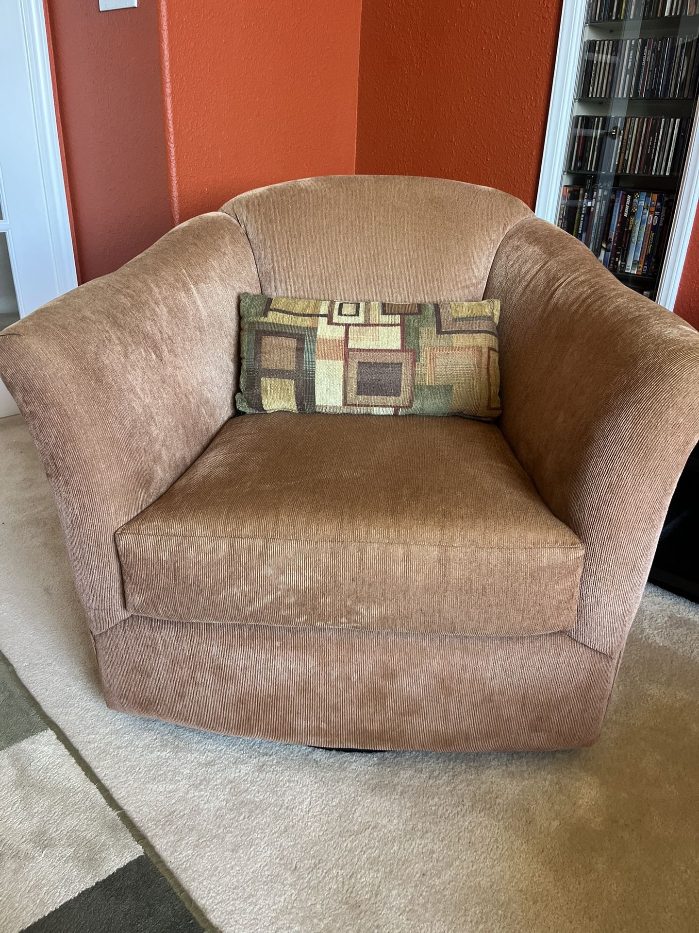 Sofa, Loveseat, Swiveling chair & rug $90