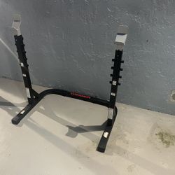 Weight Rack, Flat Bench, Weights And Barbell