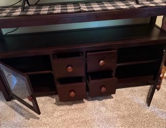 Dark Wood TV Stand with Drawers and Cabinets