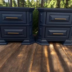 Large Lexington Nightstands Solid Wood Navy Satin 30x18x26 New