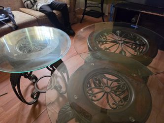 3-Piece Glass Top Wrought Iron Table Set