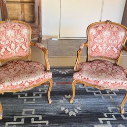 Two French-Style Wooden Arm Chairs