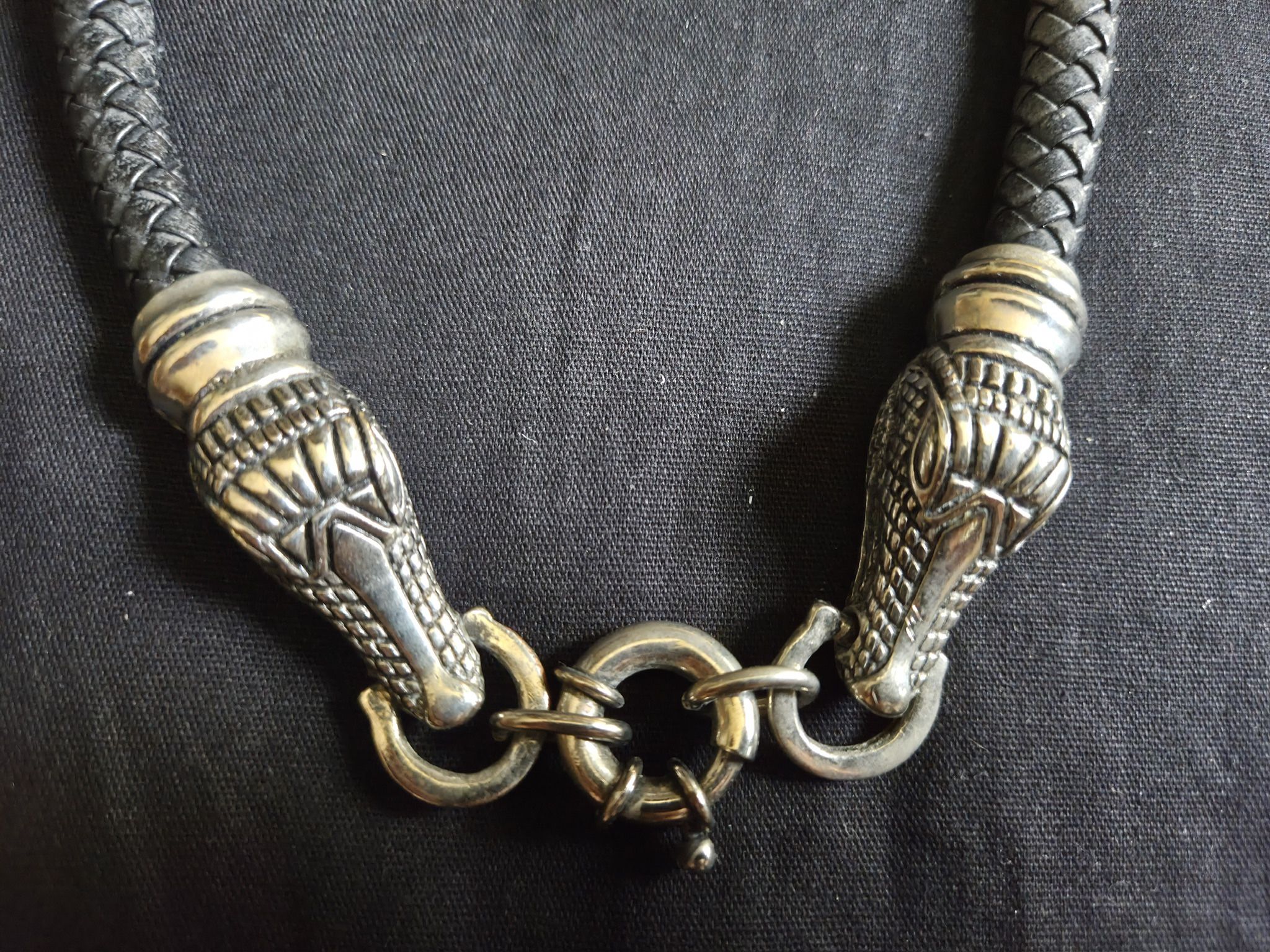 Vintage Alligator Choker Silver Tone Faux Leather Brutalist Reptile 18" Statement Jewelry