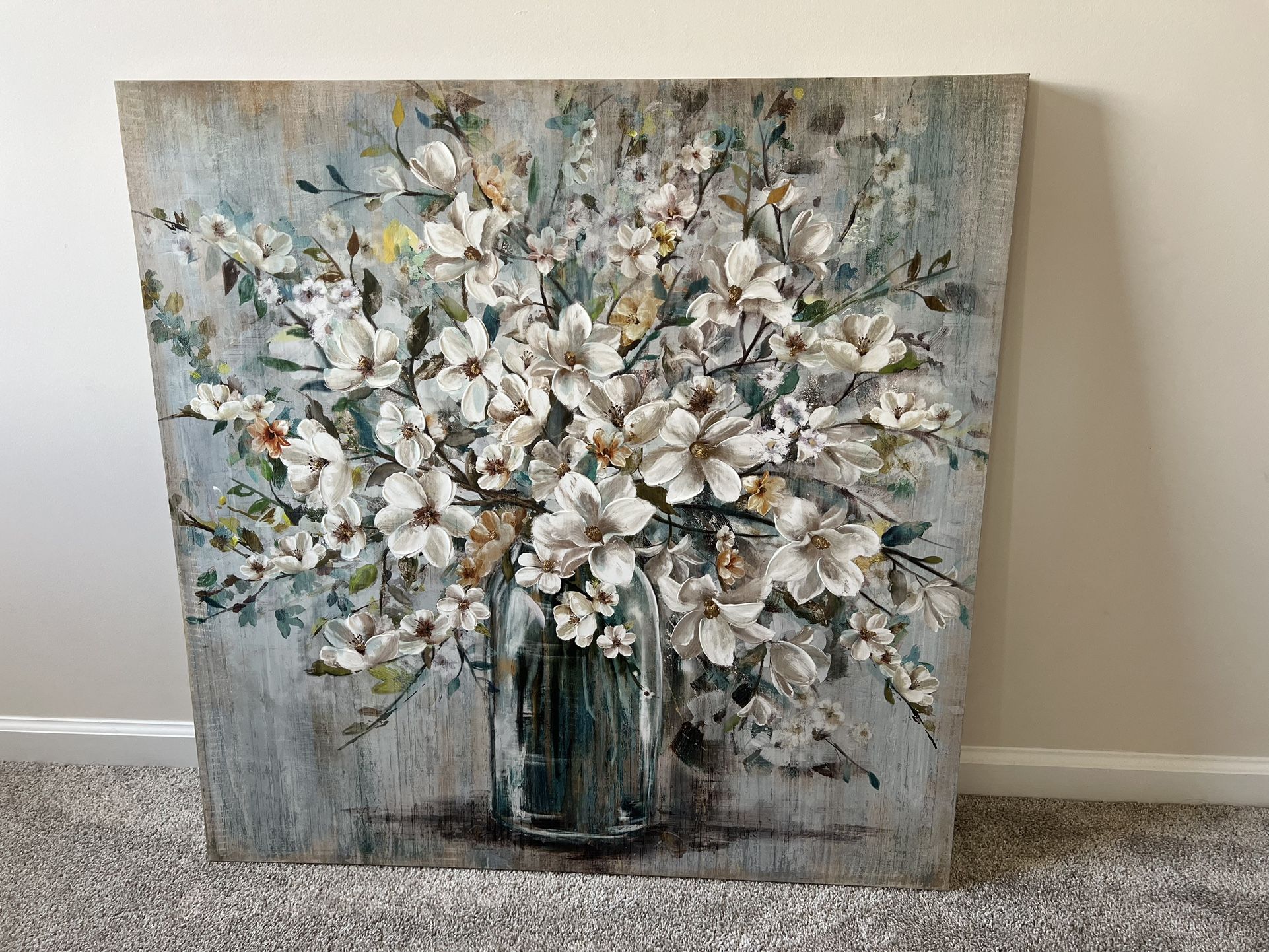 White And Blue Soft Floral Canvas Art Print