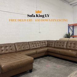Free Delivery* Like New Light Brown Leather Sectional Sofa! 