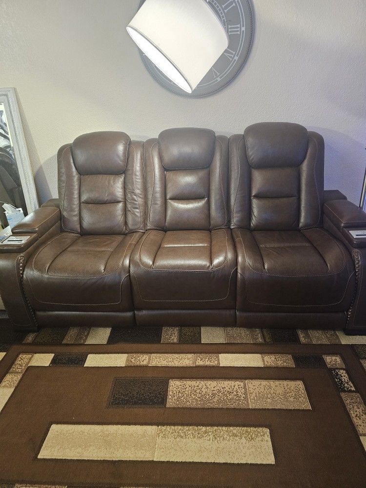 Brown Leather Three Seat Recliner