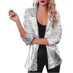 Sequin Jacket Open Front Blazer Sparkle Long Sleeve Cardigan Coat Bomber Jacket