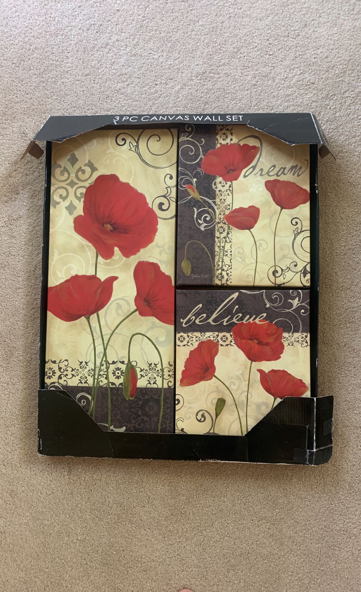 Three Piece Poppy Floral Artwork