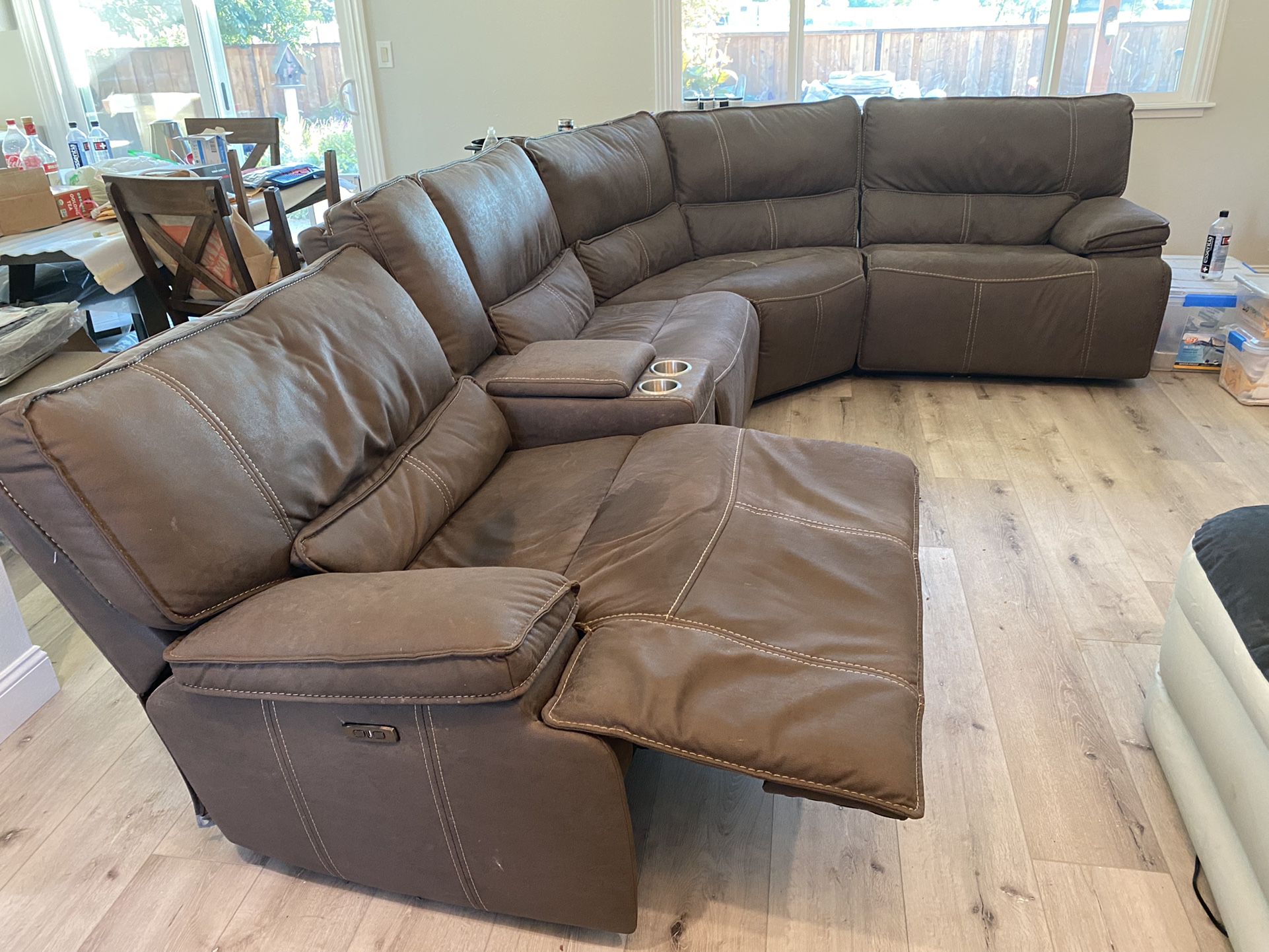 Fully electric reclining sectional couch brown