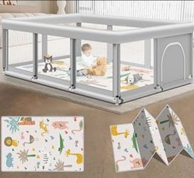 Jaobeem Playpen with Mat 74" ×50", grey
