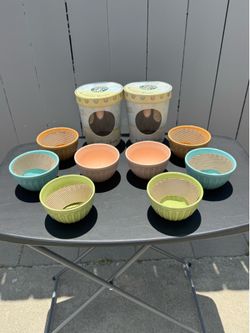 NEW Starbucks Collectible Ribbed Ceramic Ice Cream Bowl Sets from 2006 in Original Ice Cream Tub Packaging