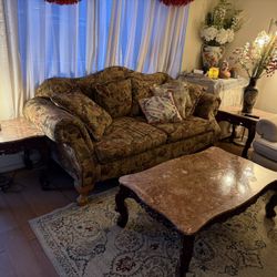 Solid Slabs Of Granite; Real Wood Coffee Table And Two Matching End Tables 