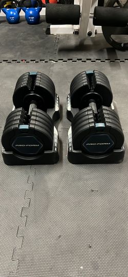 ProForm Adjustable Dumbbells (Pair) – 10–50 lbs Each w/ Trays - Excellent Condition