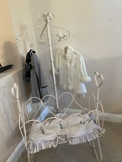 VINTAGE WROUGHT iRON CRADLE And CLOTHING STAND