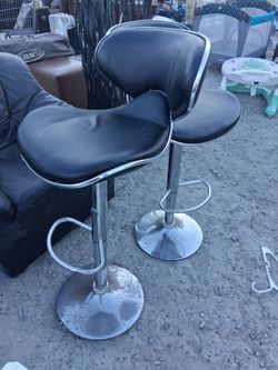 Black Faux Leather Adjustable Bar Stools Set of 2