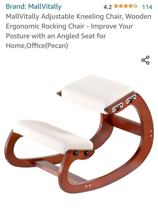 MallVitally Adjustable Kneeling Chair, Wooden Ergonomic Rocking Chair - Improve Your Posture with an Angled Seat for Home Office (Pecan)

