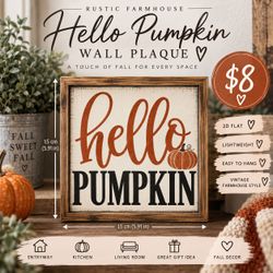 Hello Pumpkin Rustic Farmhouse Wall Plaque