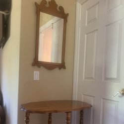 Entry Table And Mirror-antique Wood 