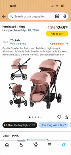 Pink Twin Stroller