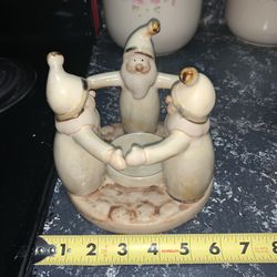 NEW Vintage Circle Of Friends Tea light Ceramic Holder Santa Christmas 