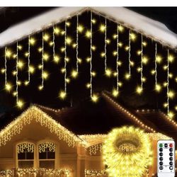 33ft Icicle Christmas Lights Outdoor, KIKO 10m 400 LED 8 Modes Curtain Fairy Lights with 80 Drops Icicle Lights IP67 Waterproof with Remote and Timer 