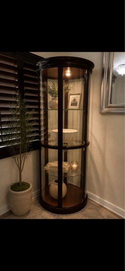 Round Curio Display Cabinet with Glass Shelves