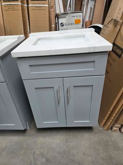 Grey Bathroom Vanity with Marble-Style Top