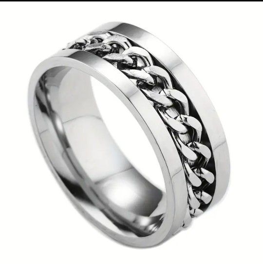 Vintage Inlay Chain Style Stainless Steel Ring