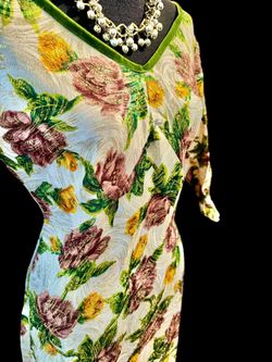 Amazing Vintage Shabby Chic Maxi Dress Metallic Gold Ruffles