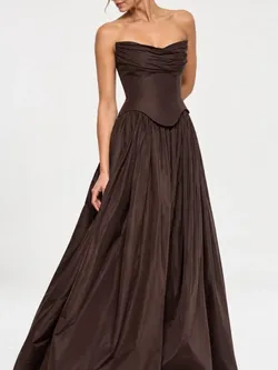 Chocolate Brown Strapless Formal Maxi Gown Dress Size 6