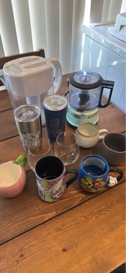 Kitchen items - KitchenAid Food Chopper, Brita Pitcher, Mugs, Dodgers, Disney Drinkware Bundle